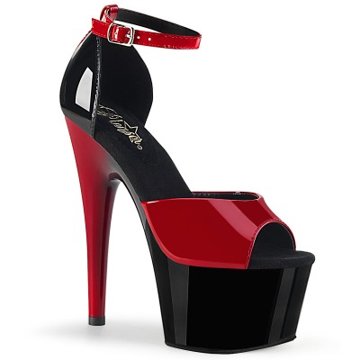ADORE 789 Sandalo d'Orsay bicolore rosso e nero con cinturino alla caviglia chiuso sul retro, plateau 7 cm tacco 17,8 cm